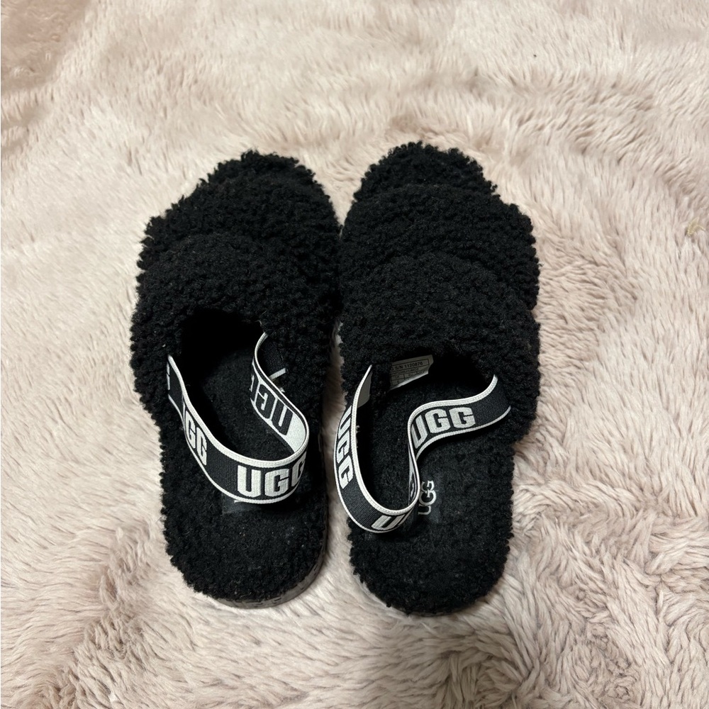UGG Black Fluffy Slippers